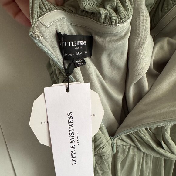 NWT Little Mistress Plus Size Bridesmaids Bardot Mesh Midi Dress - Sage Green - Picture 7 of 8